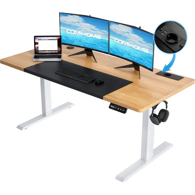 COMHOMA Elektrisch Zit Sta Tafel 140x60 cm - Met Geheugenfunctie - Hout Hout-140cm