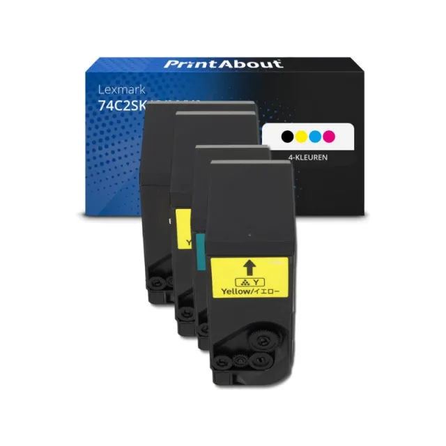 PrintAbout huismerk Toner 74C2SK/C/M/Y0 4-kleuren Multipack Hoge capaciteit Geschikt voor Lexmark