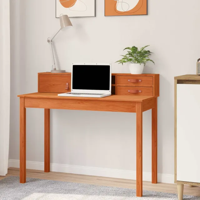 vidaXL Bureau met lade Wasbruin 110 x 50 x 93 cm Massief Grenen Hout bruin, foto 2
