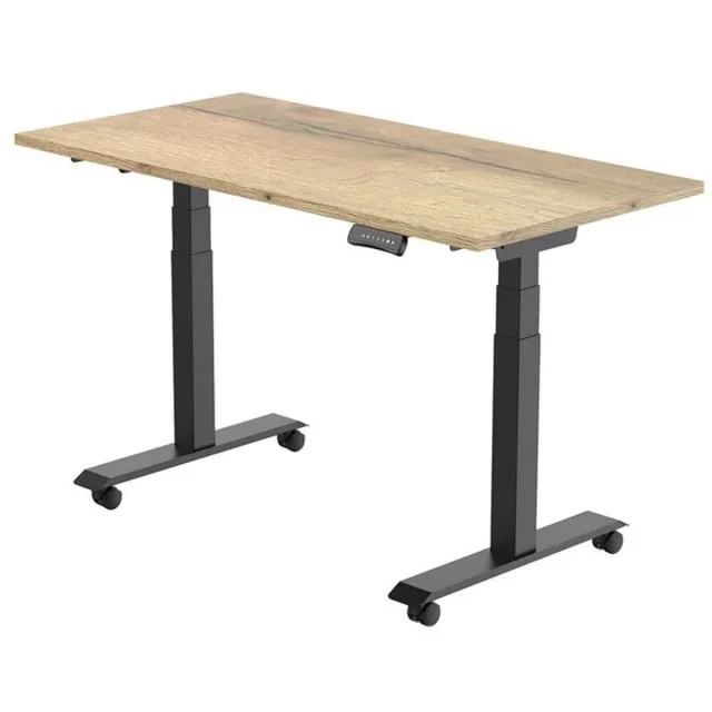 Euroseats Elektrisch Bureau - verstelbaar, opklapbaar en verrijdbaar - 180x80 cm - Zwart frame - Natuur eik