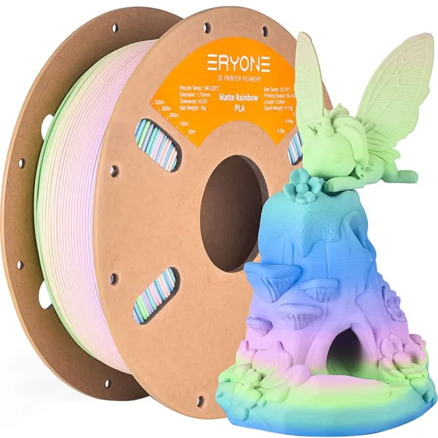 Eryone Matte Rainbow PLA 3D Printing Supplies - Aquarel (Roze/Paars/Blauw/Groen/Lemon Geel)