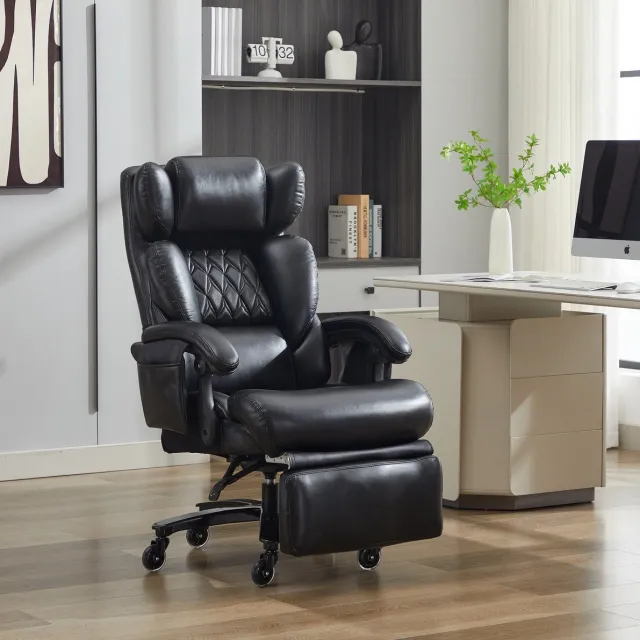 REDOM Bureaustoel met massage- en verwarmingsfunctie - PU kunstleer - Verstelbare rugleuning en voetsteun - 360° draaibaar - Met wielen - Zwart - 88 x 70 x 112,5 cm