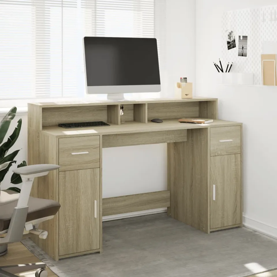 vidaXL Desk Sonoma Eiken 140 x 55 x 91 cm Engineered Wood, foto 2