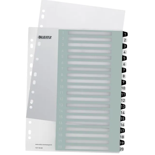 Leitz WOW printbare index, 20 tabs, zwart-wit