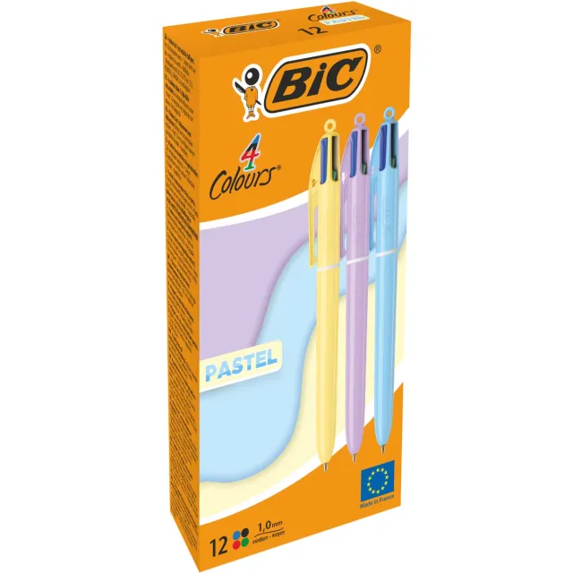 Bic Colours Pastel 4-kleurenbalpen, medium, klassieke inktkleuren, µdoos van 12 stuks blauw