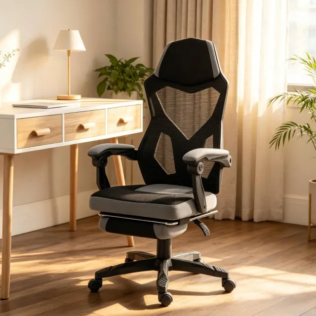 CHICFURN Gamingstoel - Verstelbare zithoogte - Mesh - Zwart grijs