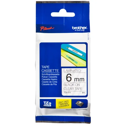 Brother Labeltape Brother P-touch TZe-111 standaard 6mm zwart op transparant