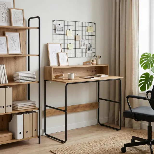 vidaXL Bureau met opbergruimte Artisanaal eiken 100 x 50 x 91 cm, foto 2