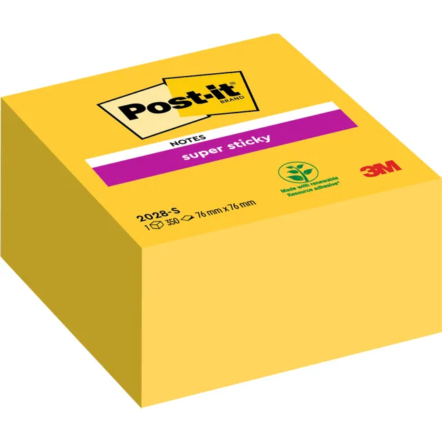 Post-It Memoblok Post-it 2028 Super Sticky 76x76mm kubus geel
