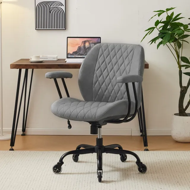 MUVANO Ergonomische Bureaustoel - Grijze Bureaustoel - Lendensteun-Draaibaar – Verstelbaar – Vering – Stil - Afneembaar - Kantoor - 62x62x96cm- 2-in-1-Grijs