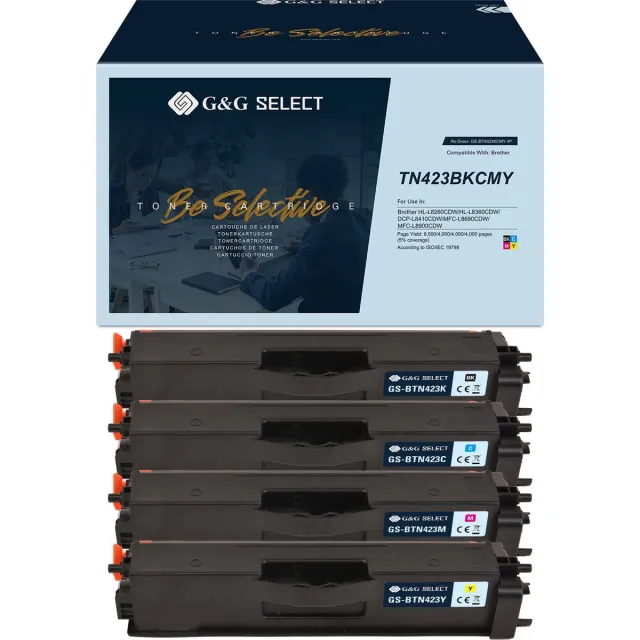 G&G Select XL Premium Toner Geschikt voor Brother TN-423CMYK Multipack 4 Kleuren Zwart;Cyaan;Magenta;Geel