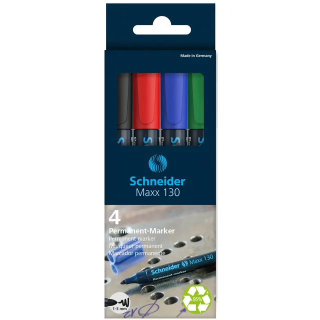 Schneider Permanent marker Schneider Maxx 130 rond 1-3mm assorti 4 stuks