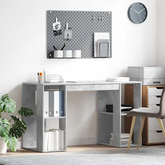 vidaXL Bureau Beton Grijs 130 x 50,5 x 75 cm Bewerkt hout, foto 2