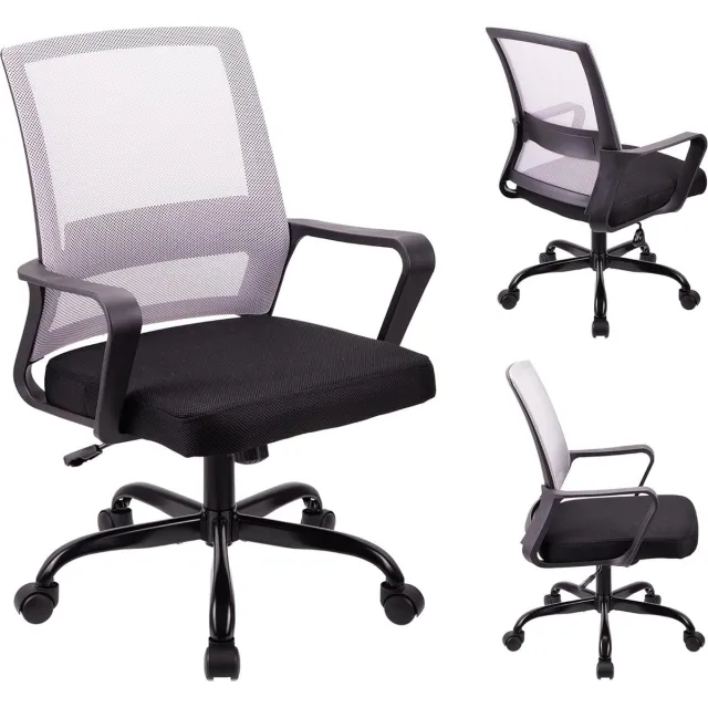 meerklose Verstelbare hoofdsteun bureaustoel Ergonomische Mesh Swivel stoel bureaustoel lumbaalsteun Hoogte verstelbaar 360 ° Swivel Rocking functie Mesh rugleuning stoel geschikt voor thuiskantoor Grijs
