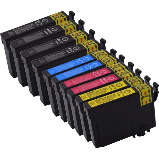 KATRIZ huismerk inkt voor|4x T0711 BK+ 2x T0712 Cyan+ 2x T0713 Magenta + 2x T0714Yellow | ( 10stuks) - Met chip Zwart, Cyaan, Magenta, Geel