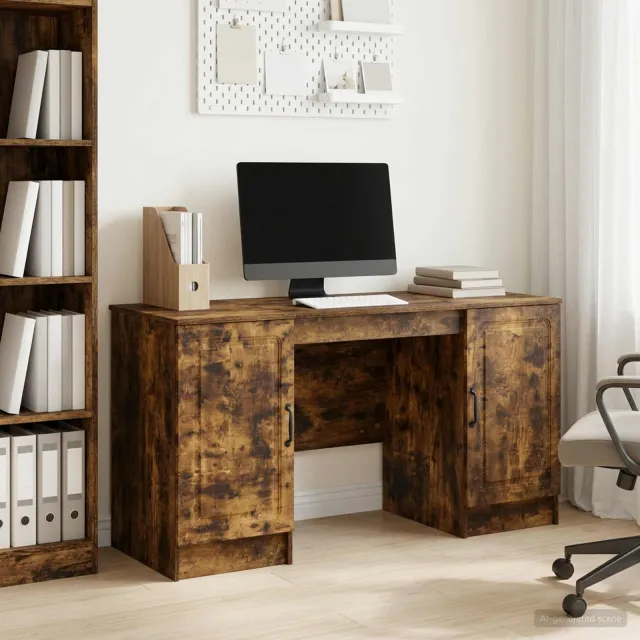 vidaXL Bureau Gerookt eiken 142,5 x 50 x 75 cm Bewerkt hout, foto 2