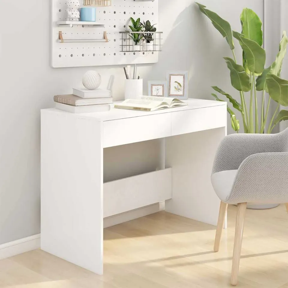 vidaXL Bureau 101x50x76,5 cm bewerkt hout wit, foto 3