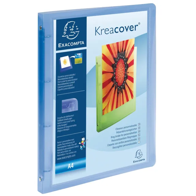 Exacompta Exaclair Personaliseerbare ringmap Kreacover 4 ringen, transparant blauw