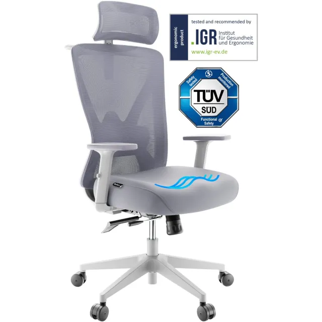 Backerz Mesh Ergonomische Bureaustoel Wit - Bureaustoelen voor Volwassenen tot 150kg - Office Chair NEN-EN1335 Wit & Grijs