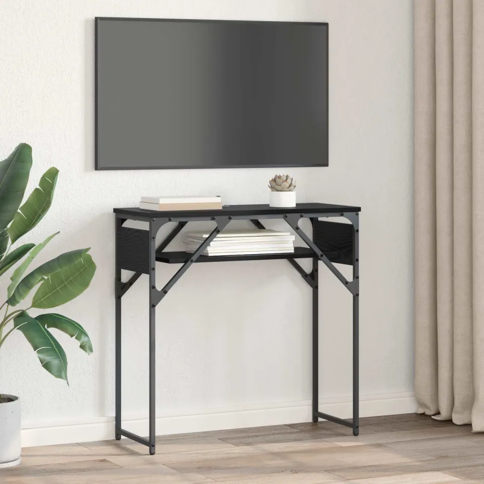 vidaXL Consoletafel Zwart Eiken Bewerkt hout 75x30x75cm, foto 4