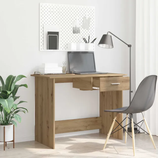 vidaXL Bureau Artisan Eiken 100 x 50 x 76 cm Bewerkt hout, foto 2