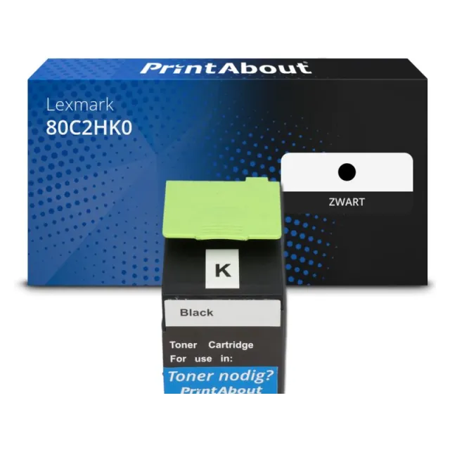 PrintAbout huismerk Toner 80C2HK0 (802HK) Zwart Hoge capaciteit Geschikt voor Lexmark