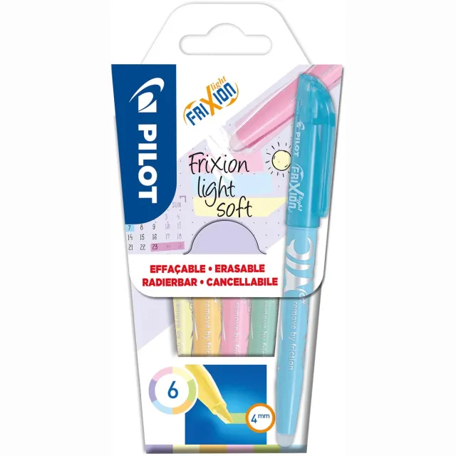 Pilot markeerstift Frixion Light Soft, blister van 6 stuks in geassorteerde kleuren blauw