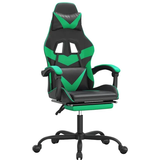 vidaXL Gamestoel - draaibaar - met - voetensteun - kunstleer - zwart - en - groen zwart en groen