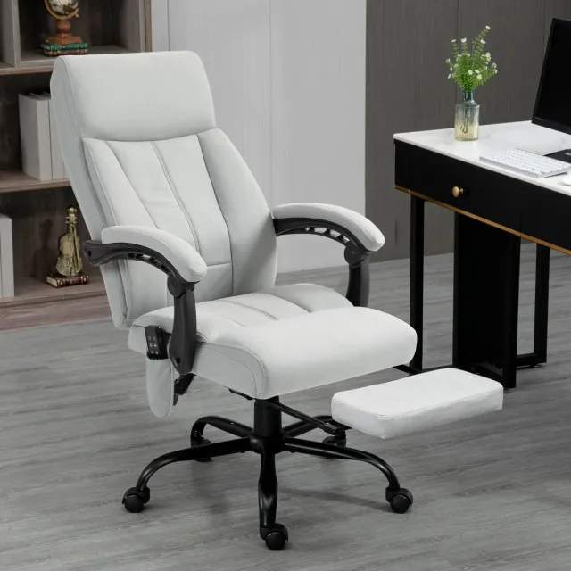 Wishdor Bureaustoel - Massage en ligfunctie - Verstelbare zithoogte en voetsteun - Ergonomisch design - Kantoor homeoffice - Polyester - Lichtgrijs - 65 x 74 x 111-119 cm