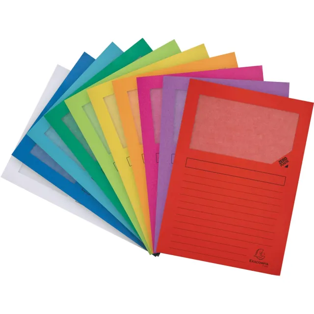 Exacompta L-map met venster Forever, pak van 10 stuks, geassorteerde kleuren blauw