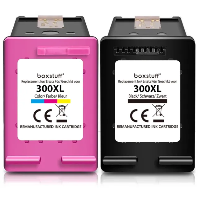 Boxstuff Inkt geschikt voor 300 XL - (CC644EE) Compatibel met HP 300 / 300XL - Inkt Cartridge 2-pack voor HP PhotoSmart D110a / D110b / C4600 / C4635 / C4640 / C4680 / C4740 / C4750 / C4780 DeskJet D2560 / F2400 / F2410 / F2480 - Pack Kleur en Zwart Zwart en Kleur