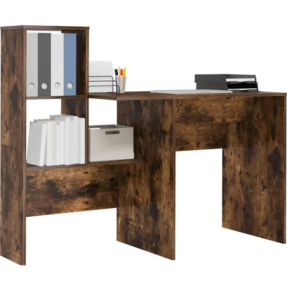 vidaXL Bureau Gerookt eiken 131,5 x 50 x 106,5 cm Bewerkt hout Bruin