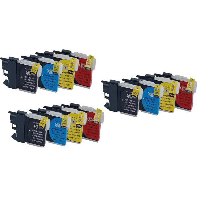 KATRIZ huismerk inkt voor|Brother /LC980/LC985/LC1100/LC1100H| 3x black +3x Cyan +3x Magenta+3xYellow|29ml | ( 12stuks) Zwart, Cyaan, Magenta, Geel