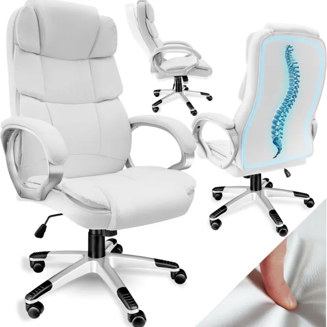 Tectake Directiestoel - Ergonomische bureaustoel met 12 cm vulling - In hoogte verstelbaar - Zithoogte 47 - 55cm - Draagkracht 120 kg - Draaistoel met armleuningen en wipfunctie - Pc-stoel met lederlook en wielen - Wit Jonas