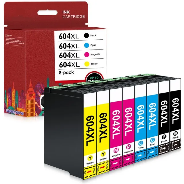 WeCare 8-pack 604 | Geschikt voor Epson 604XL inktcartridges - voor Epson Expression Home XP-2200 - XP-2205 - XP-3200 - XP-3205 - XP-4200 - XP-4205 - WF2910DWF - WF2930DWF - WF2950DWF Multipack 8 cartridges | BK C M Y