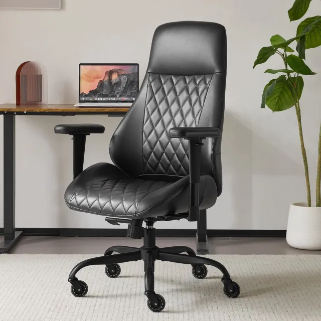 Merax Ergonomische Bureaustoel - Zwart Kunstleer - Verstelbare Armleuningen - In Hoogte Verstelbaar - Kantelfunctie - 360° Draaibaar - Tot 136 Kg