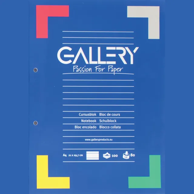 Gallery cursusblok, ft A4, 80 g/m², 2-gaatsperforatie, gelijnd, 100 vel