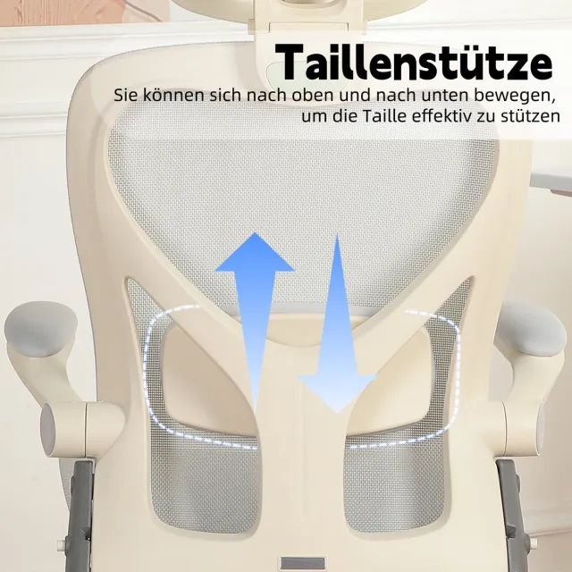 STILVORA Ergonomische Bureaustoel 67 cm - Opklapbaar Met Lendensteun, 3D Hoofdsteun En Voetensteun - Werk, Studie En Gamen - Schuim Grijs