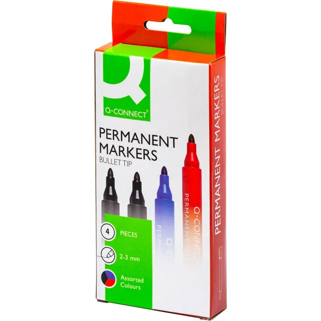 Q-Connect permanente marker, 2-3 mm, ronde punt, geassorteerde kleuren, etui van 4 stuks blauw