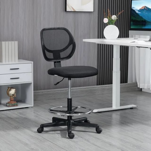 COVREO Bureaustoel 59 x 61 x 93-113 cm zwart, mesh met voetenring