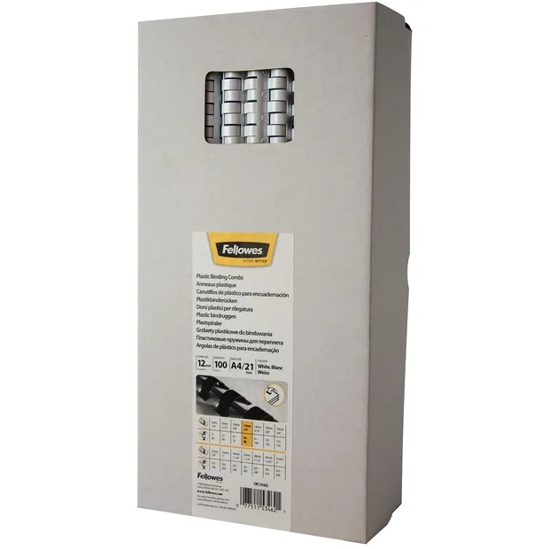 Fellowes Bindrug Fellowes 12mm 21rings A4 wit 100 stuks