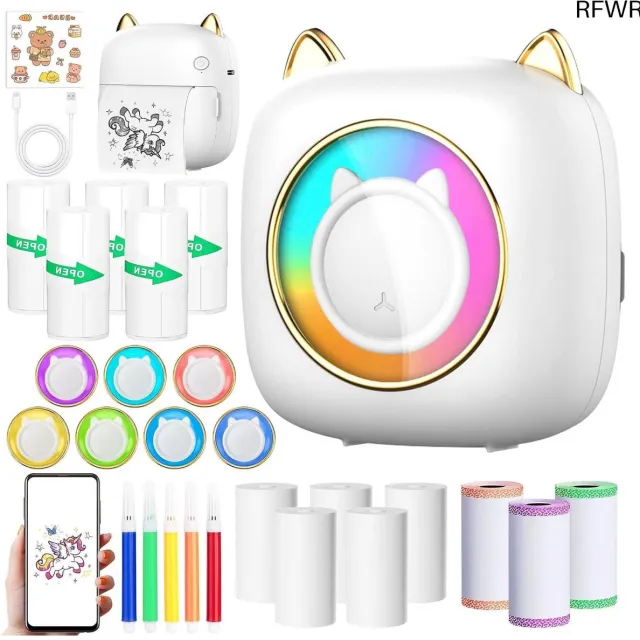 RFWR Draagbare Mini Thermische Fotoprinter met 14 Rollen Papier - Bluetooth Smart Printer voor iOS en Android Wit
