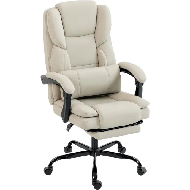 MUVANO Ergonomische bureaustoel met voetensteun - Kunstleer - Rugleuning kantelbaar tot 140 graden - 65 x 67 x 111-119 cm - Hoogte verstelbaar - Thuiskantoor beige