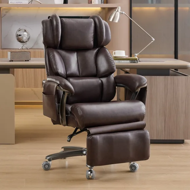MODENUIT Bureaustoel 76,5 x 85,5 x 121,5 cm - Massage- en Verwarmingsfunctie - Voor Kantoor - Kunstleer Bruin Brown