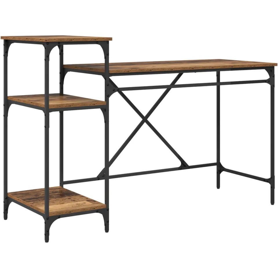 vidaXL Bureau Oud Hout Bewerkt hout 135 x 50 x 90 cm bruin, foto 3
