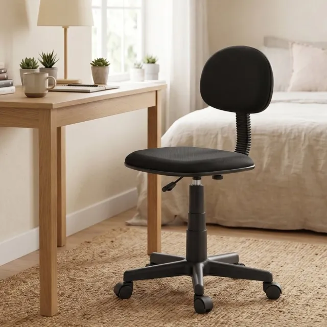DESMIU Bureaustoel 43 x 48 x 75-87 cm - Zonder Armleuningen, Verstelbaar en 360 Graden Draaibaar - voor Kantoor - Polyester - Zwart