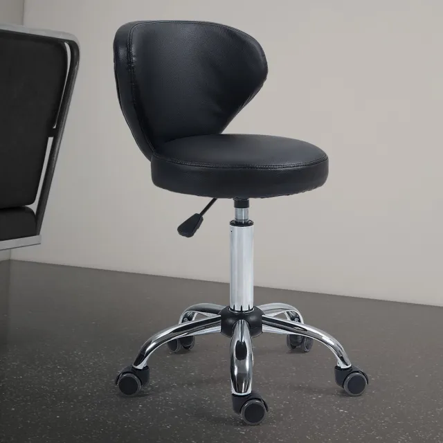 OKWISH Bureaukruk - 51-66 Cm Verstelbare Zithoogte & 360 Graden Draaibaar - Met Ergonomische Rugleuning - Voor Salon En Thuis - Kunstleer - Zwart Black
