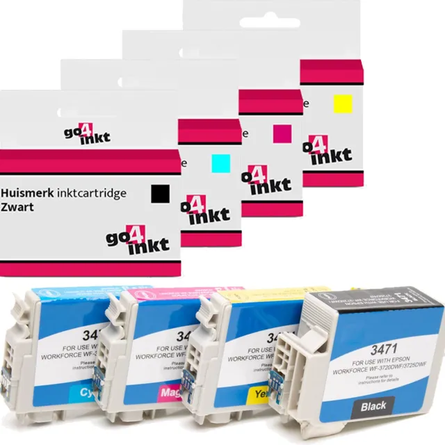 Go4inkt 4st. Go4inkt compatible met Epson 34XL, T3471, T3472, T3473 en T3474 bk/c/m/y inkt cartridges zwart, cyaan, magenta, yellow Zwart, Cyaan, Magenta, Geel