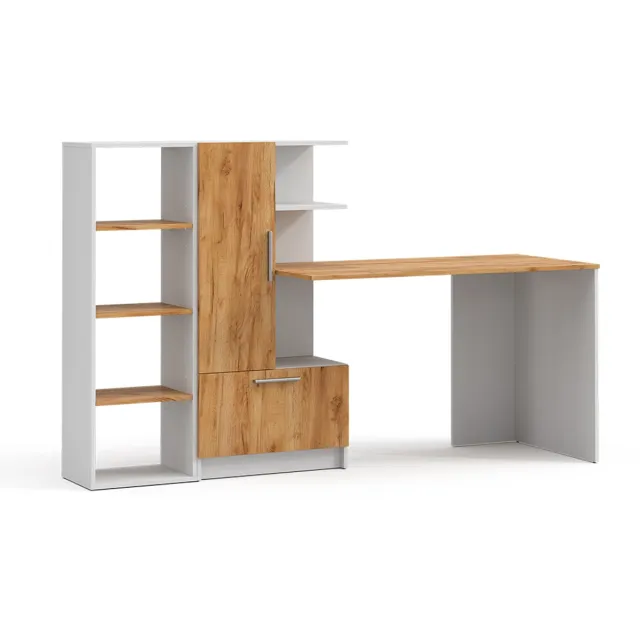 Vicco Bureau Tomy, Wit/Goudkleurig Eiken, 150 x 59 cm Set van 2