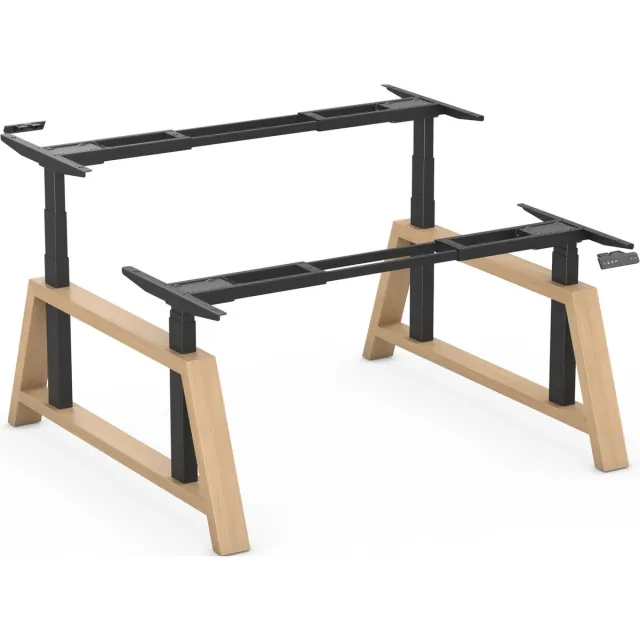 Worktrainer OakDesk Dubbel Zit Sta Bureau - Hoogte 73,5 - 137,5 cm - Breedte 107,5 - 180 cm - Zwart/Eiken - Memory Bediening - In Hoogte Verstelbaar Bureau Duo Onderstel - Elektrisch Frame